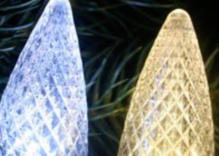 Closeup of cool white and warm white bulbs